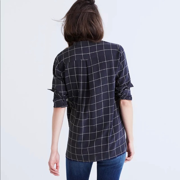 Madewell Silk Lace-Up Shirt in Windowpane Plaid - Picture 3 of 8